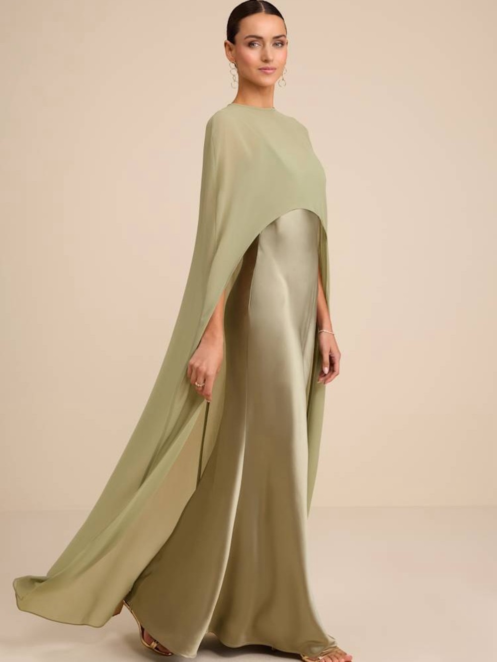 🌱Cavana sage satin cape maxi dress